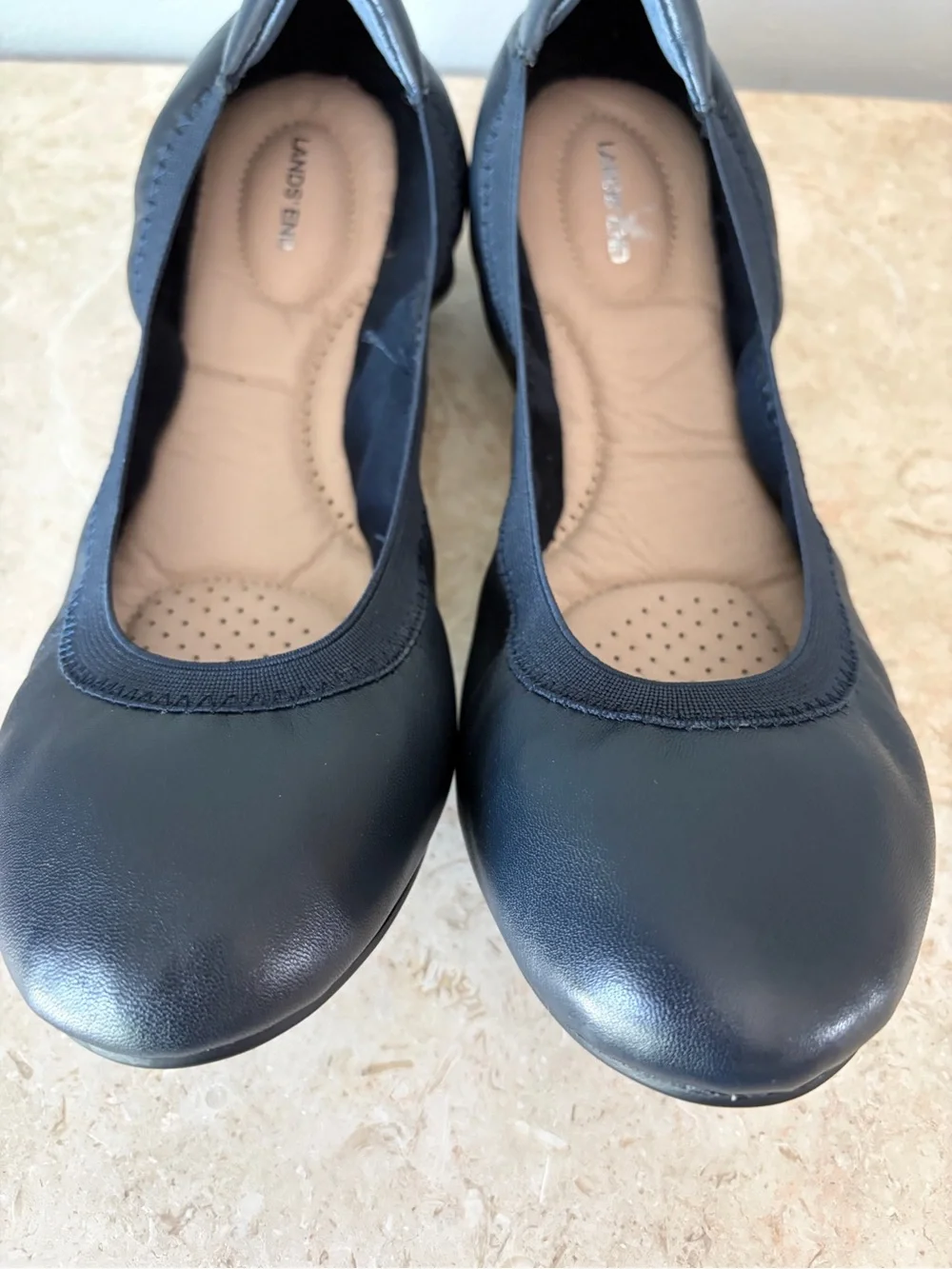 Lands End Ballet Flats Women's Sz 10 Navy Blue Leather Coastal Comfort Slip On